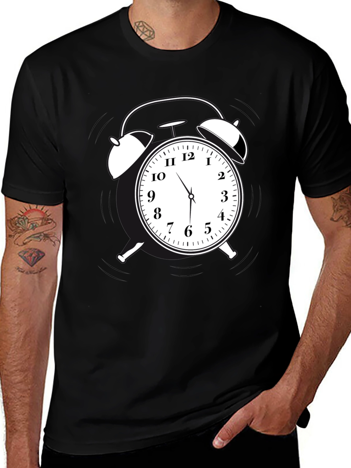 Variant 26 of Alarm Clock Graphic Tee - Black Cotton Casual Shirt