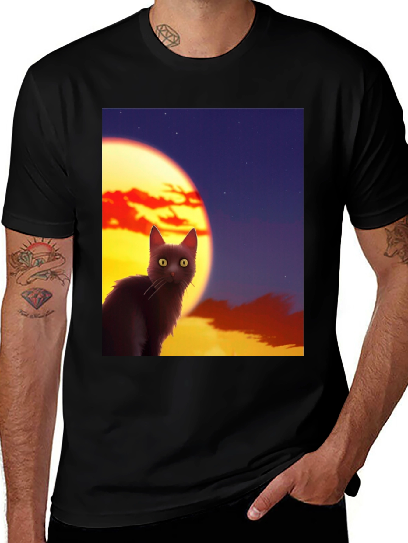 Variant 23 of Black Cat Moon Graphic Tee