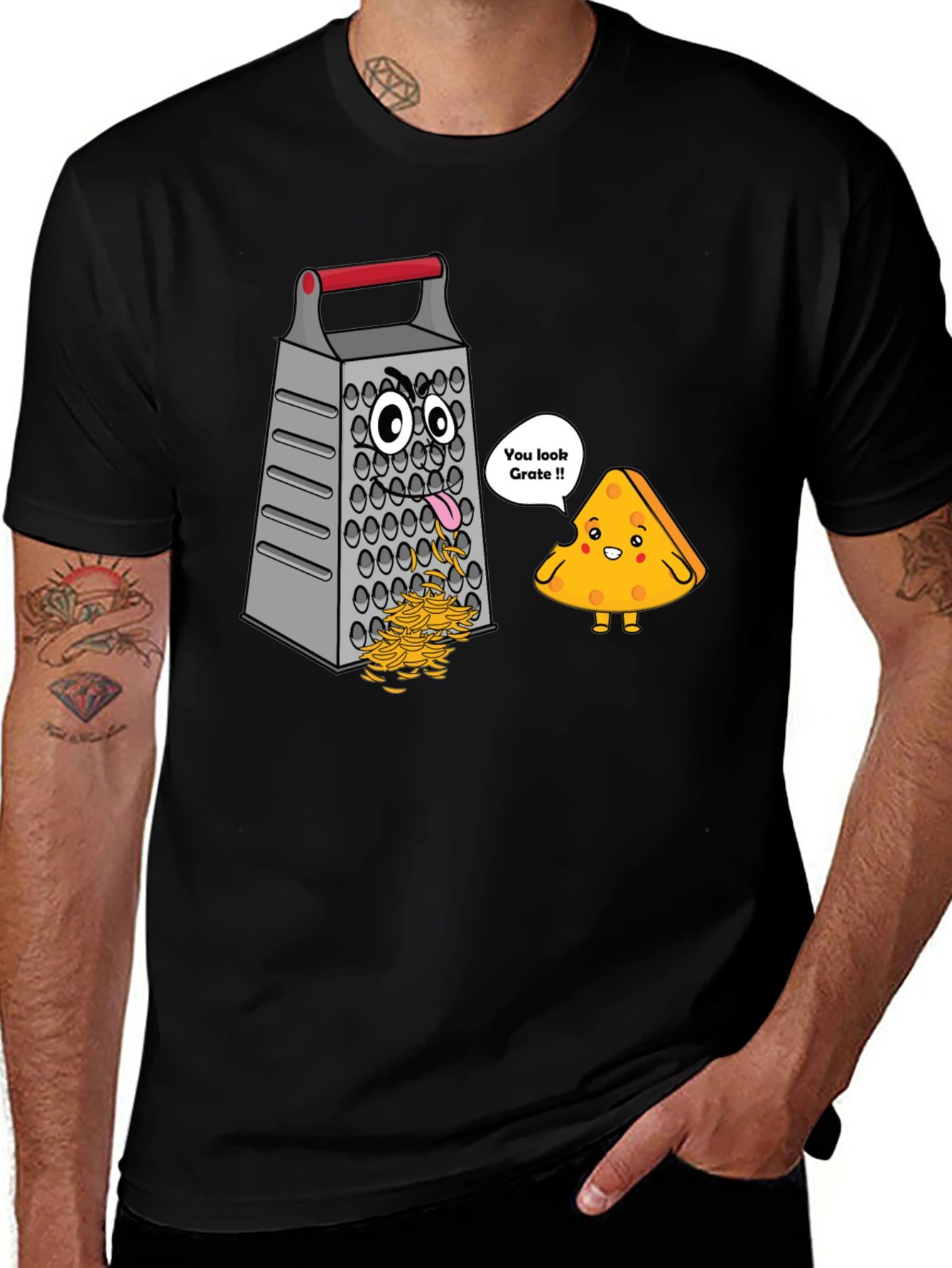 Funny Cheese Grater Cartoon Black T-Shirt
