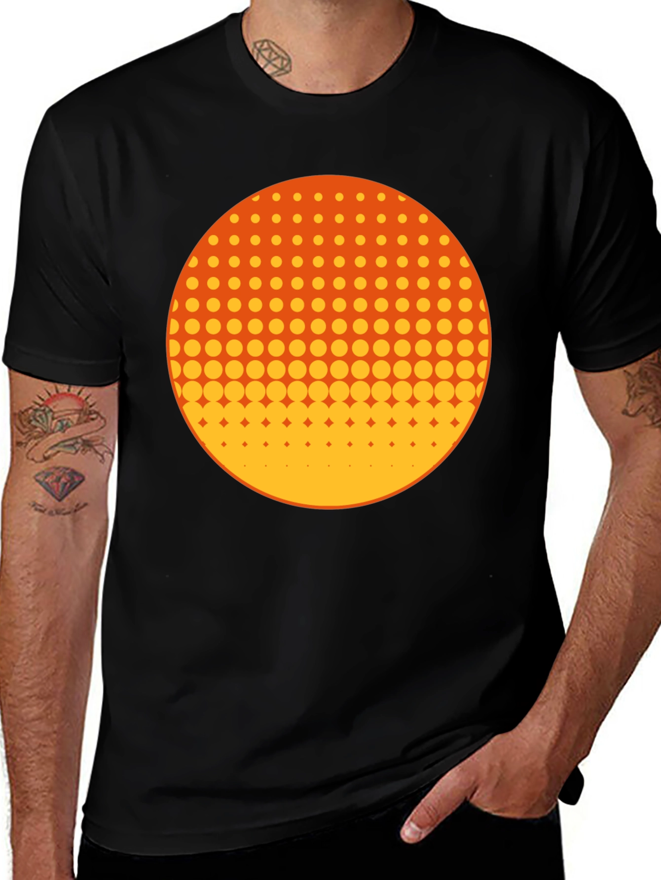 Variant 20 of Retro Halftone Circle Graphic Tee - Black
