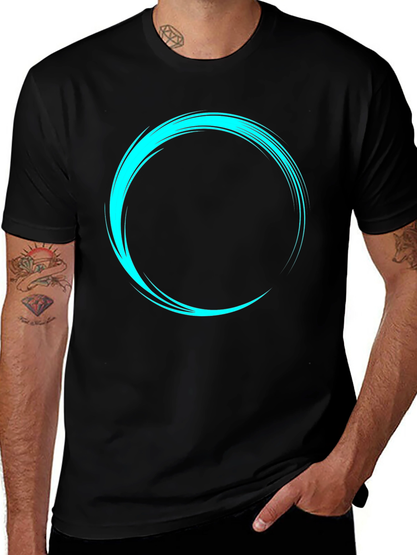 Variant 5 of Men's Black T-Shirt with Cyan Circular Design