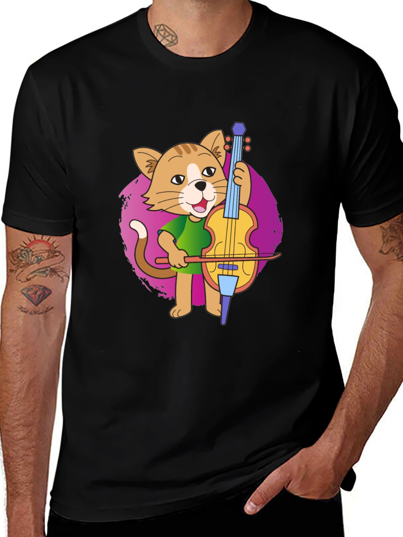 Variant 28 of Cat Cellist T-Shirt: Musical Feline Tee
