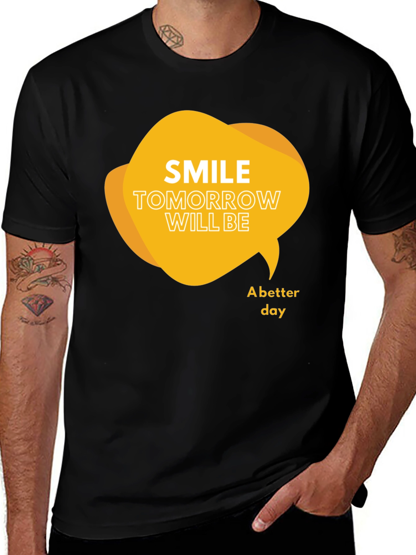 Variant 25 of Smile Tomorrow T-Shirt: Positive Message Black Tee
