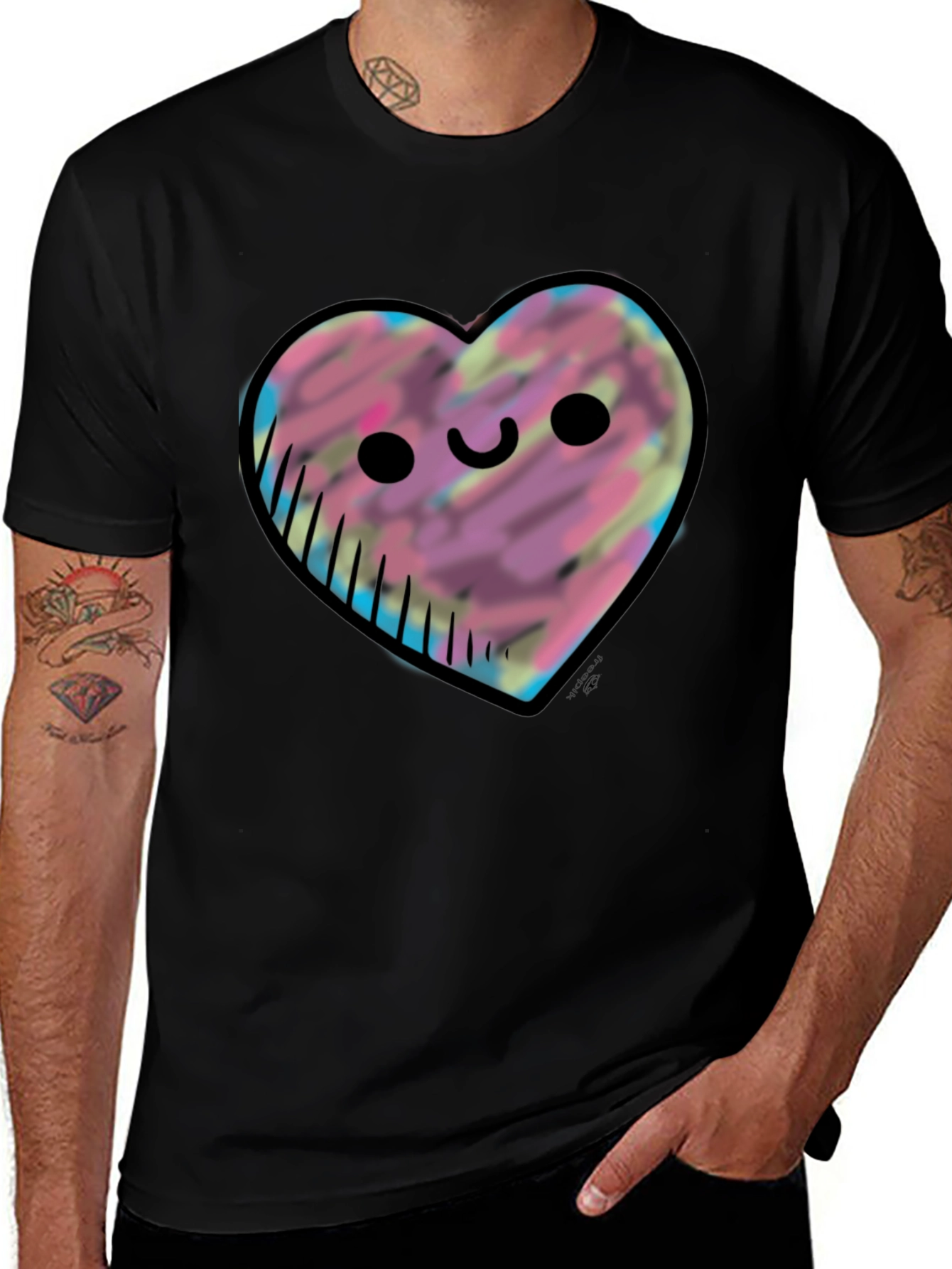 Variant 28 of Cute Heart Face Graphic Tee - Black