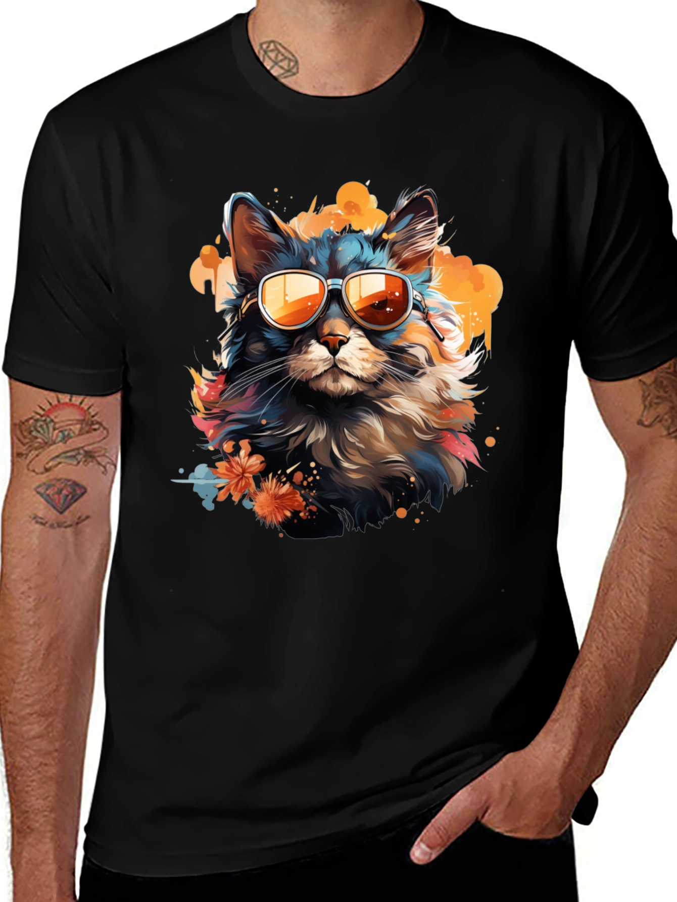 Variant 19 of Cool Cat Tee: Sunglasses & Floral Flair