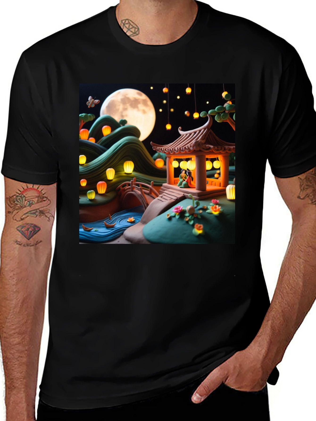 Variant 9 of Moonlit Night Lanterns Graphic Tee