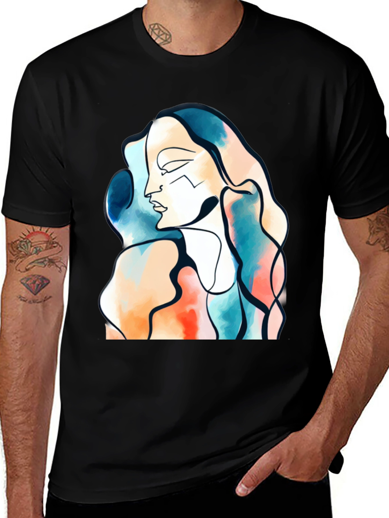 Variant 6 of Abstract Face Graphic Print Black T-Shirt