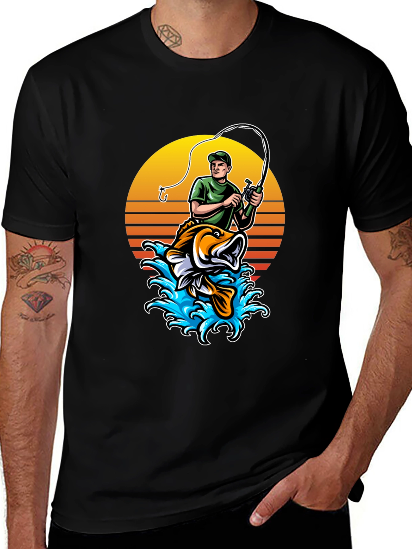 Variant 3 of Fishing T-Shirt - Fisherman and Bass Graphic Tee