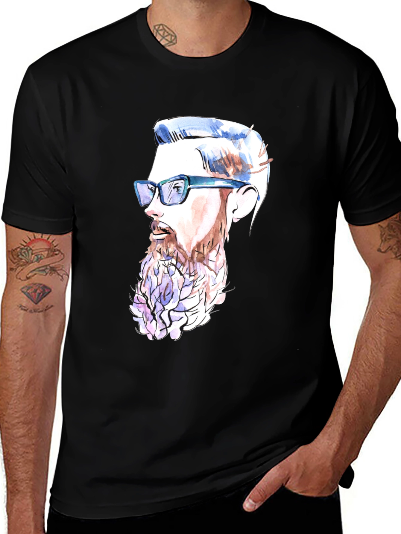 Variant 21 of Stylish Graphic Print Tee - Bearded Man Design