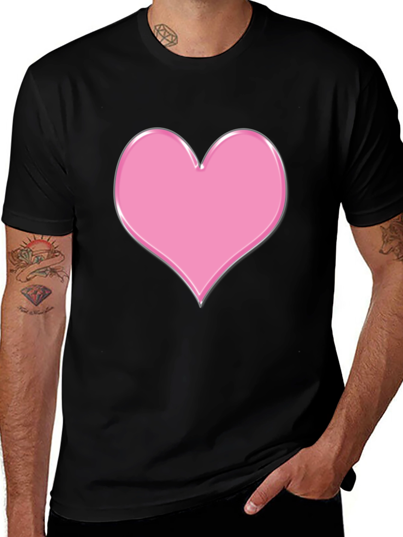 Variant 20 of Pink Heart Graphic Black T-Shirt