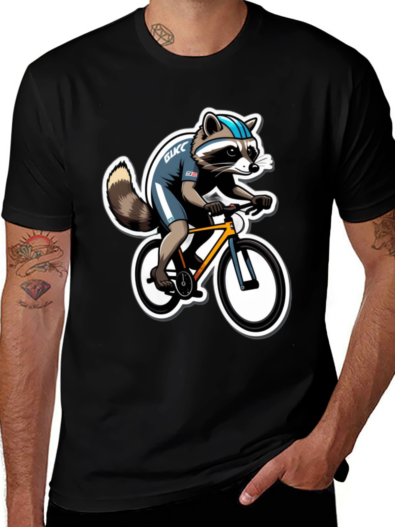 Variant 10 of Raccoon Cyclist Graphic Tee - Black Cotton T-Shirt