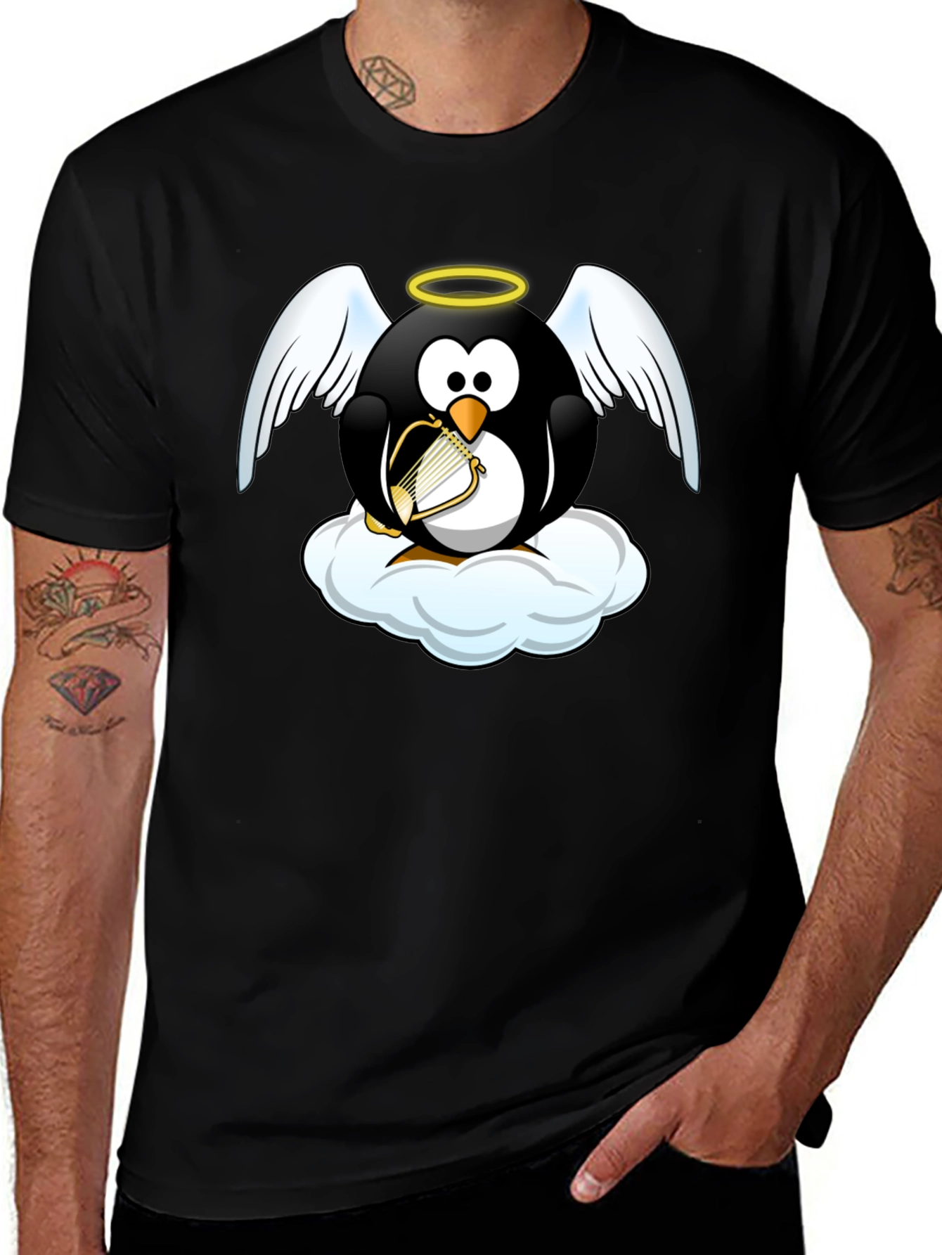 Variant 8 of Angel Penguin Graphic Tee - Black Cotton T-Shirt