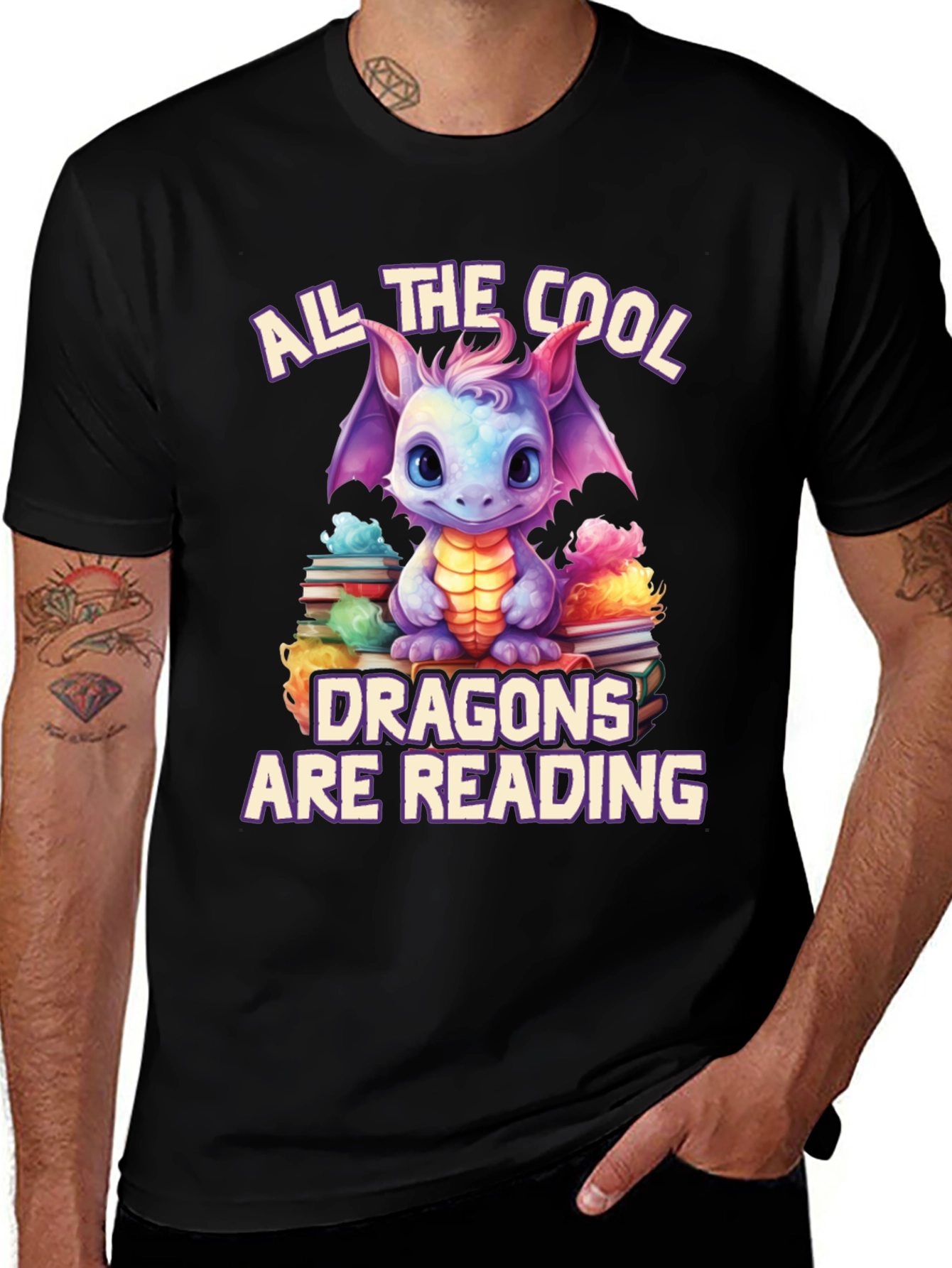 Variant 12 of Cute Dragon Reading T-Shirt - Book Lover Tee