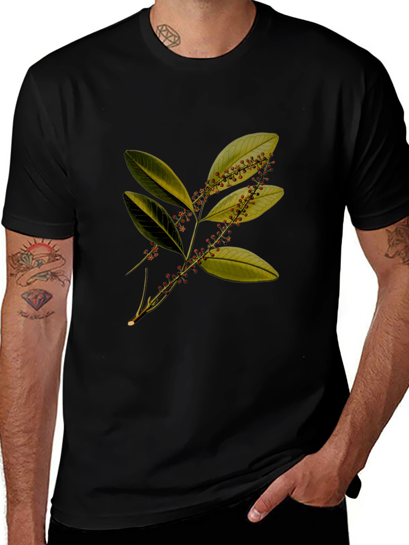 Botanical Print Black T-Shirt