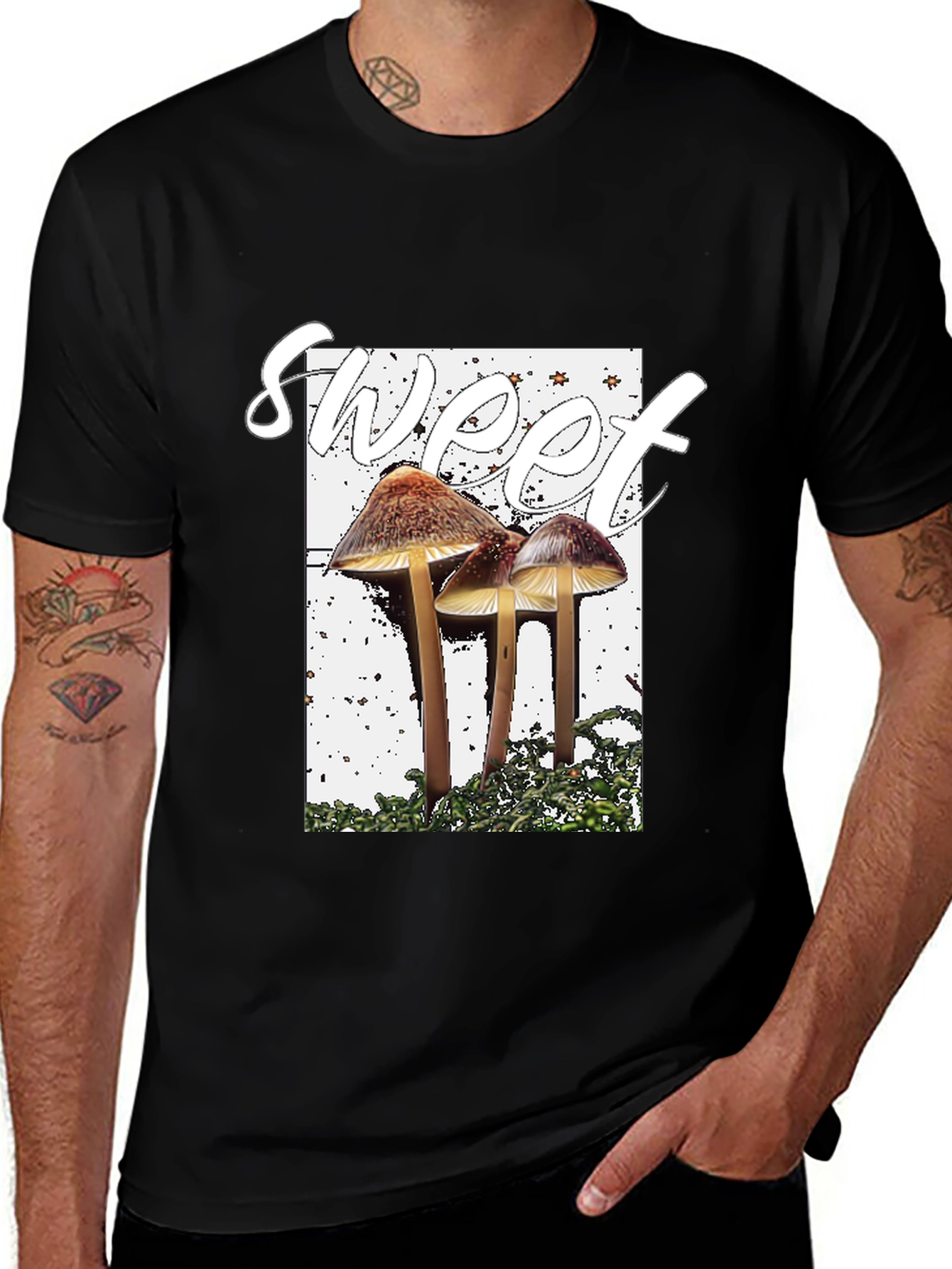 Variant 25 of Sweet Mushroom Graphic Tee - Unisex Black T-Shirt