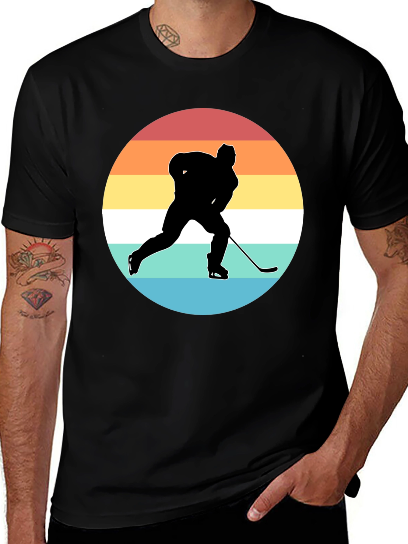 Variant 19 of Hockey Player Silhouette Retro Style T-Shirt