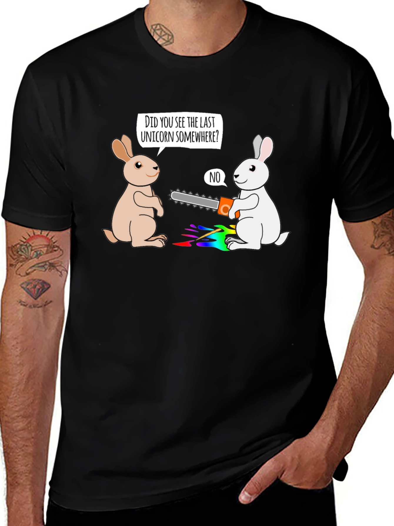 Variant 23 of Funny Unicorn Rabbit Chainsaw Graphic Tee