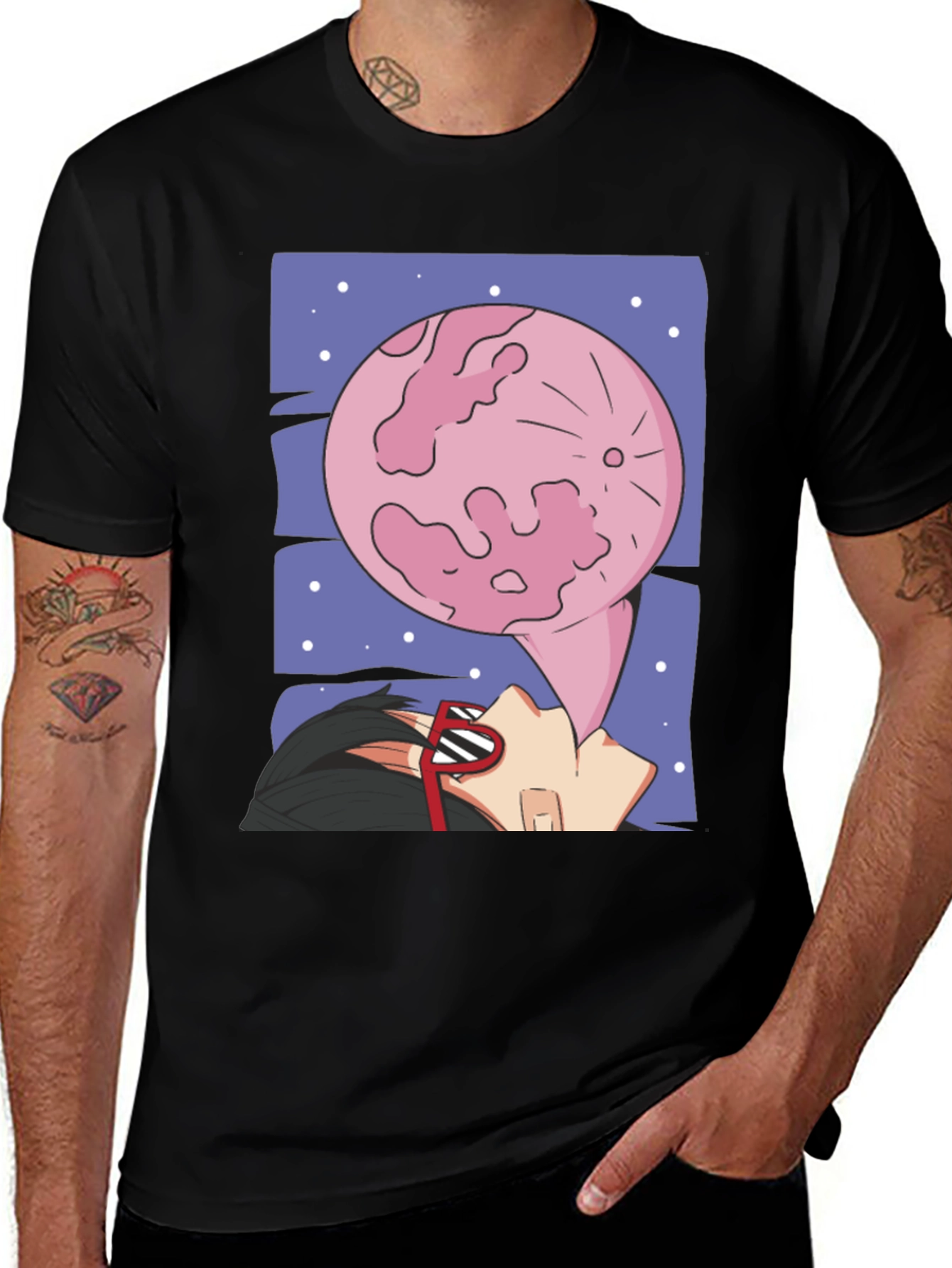 Variant 29 of Stylish Graphic Print T-Shirt - Pink Moon Design