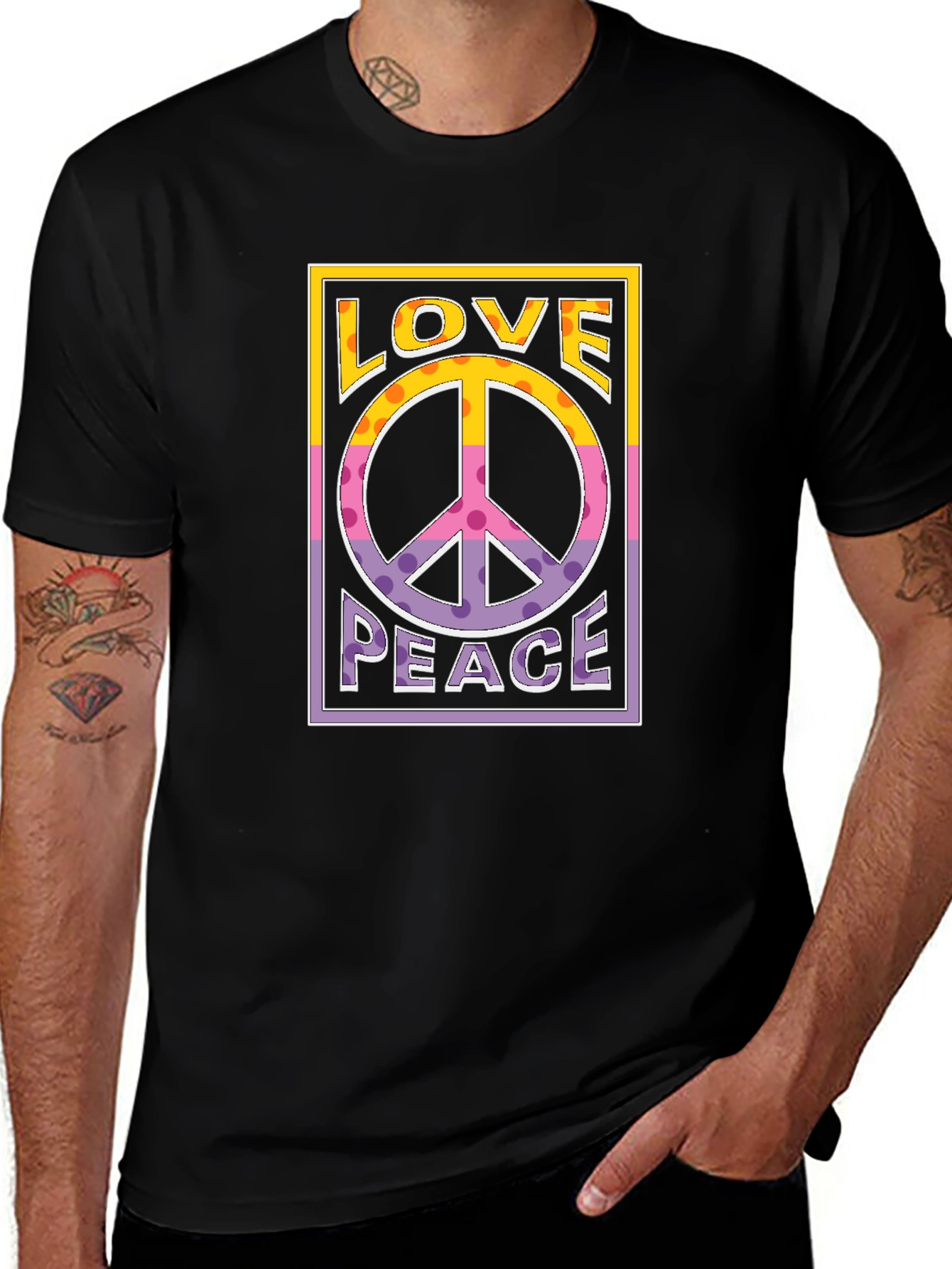 Variant 5 of Love & Peace Graphic Tee - Retro Style Black T-Shirt