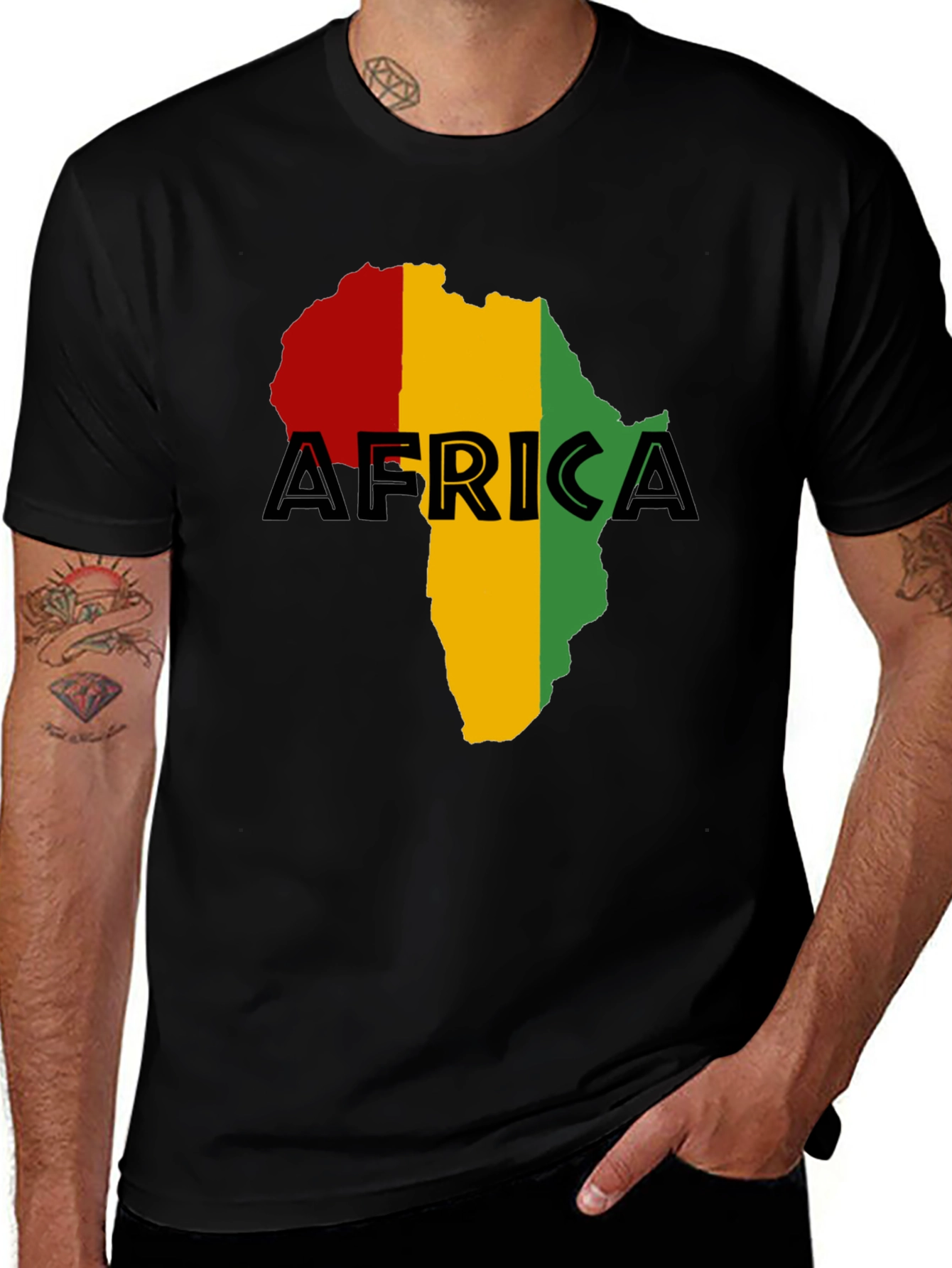 Africa Map Black T-Shirt - Red, Yellow, Green Rasta