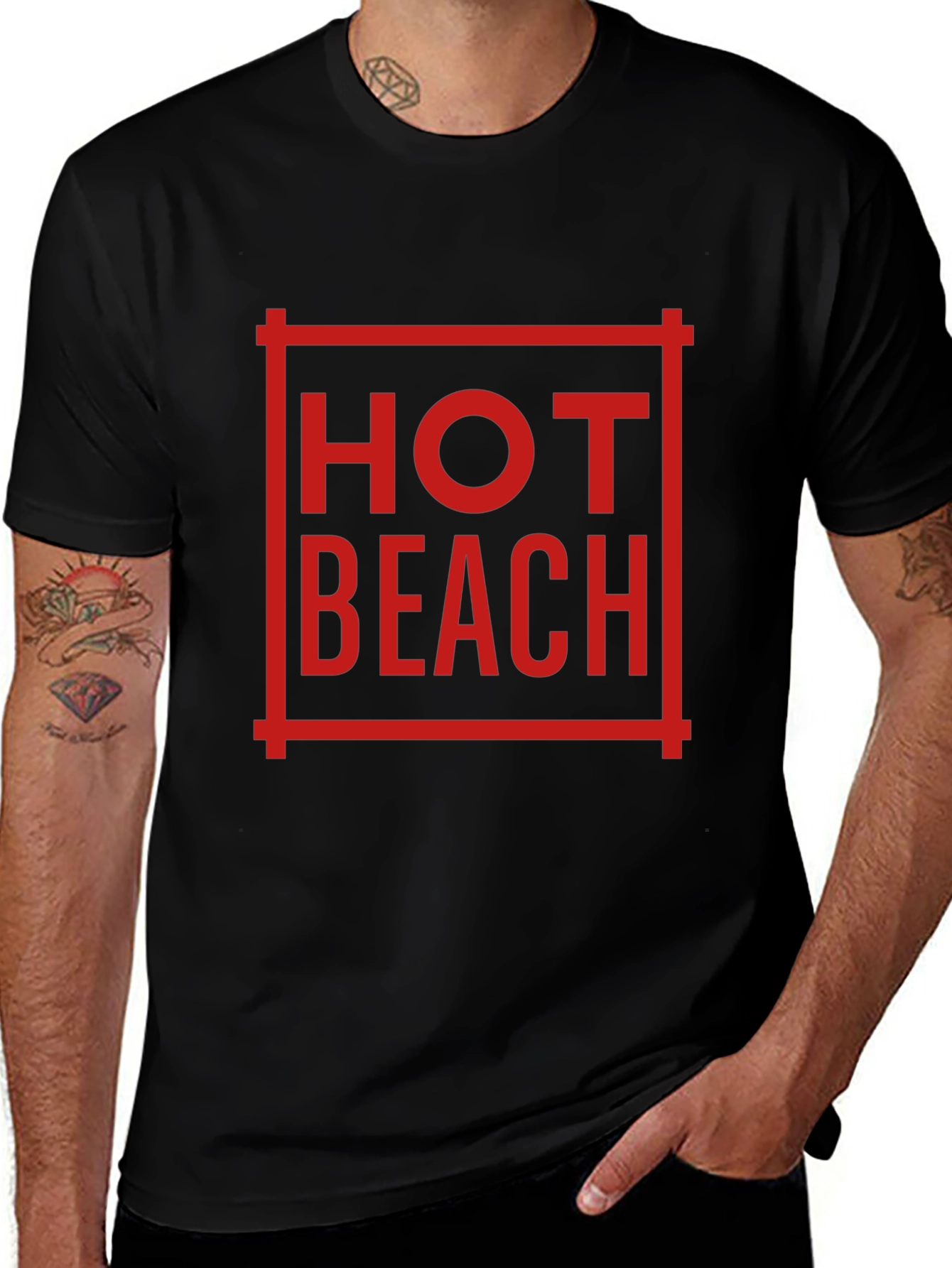 Variant 29 of Hot Beach Graphic Tee - Red Square Print