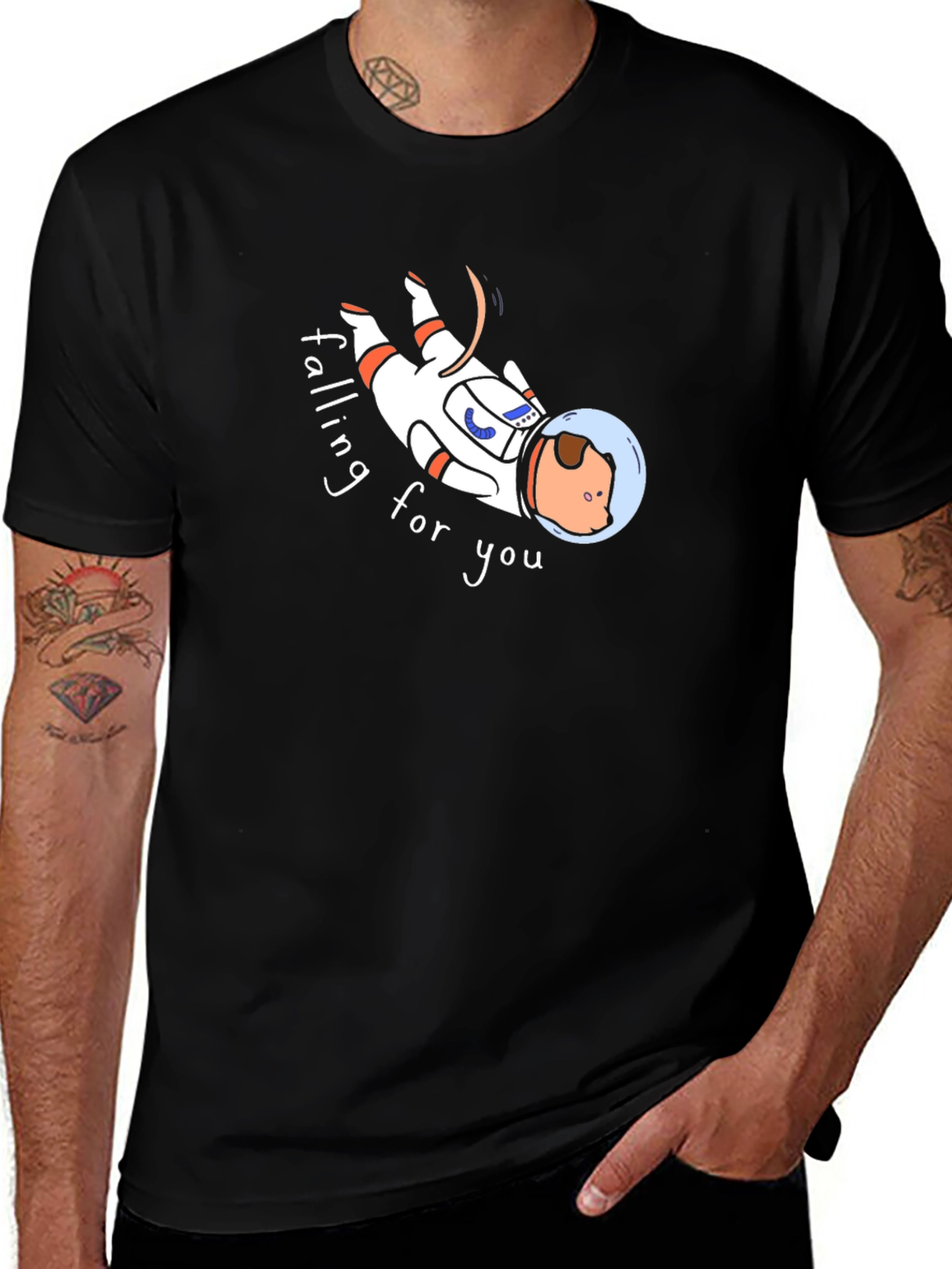 Falling For You Astronaut Dog Graphic Tee