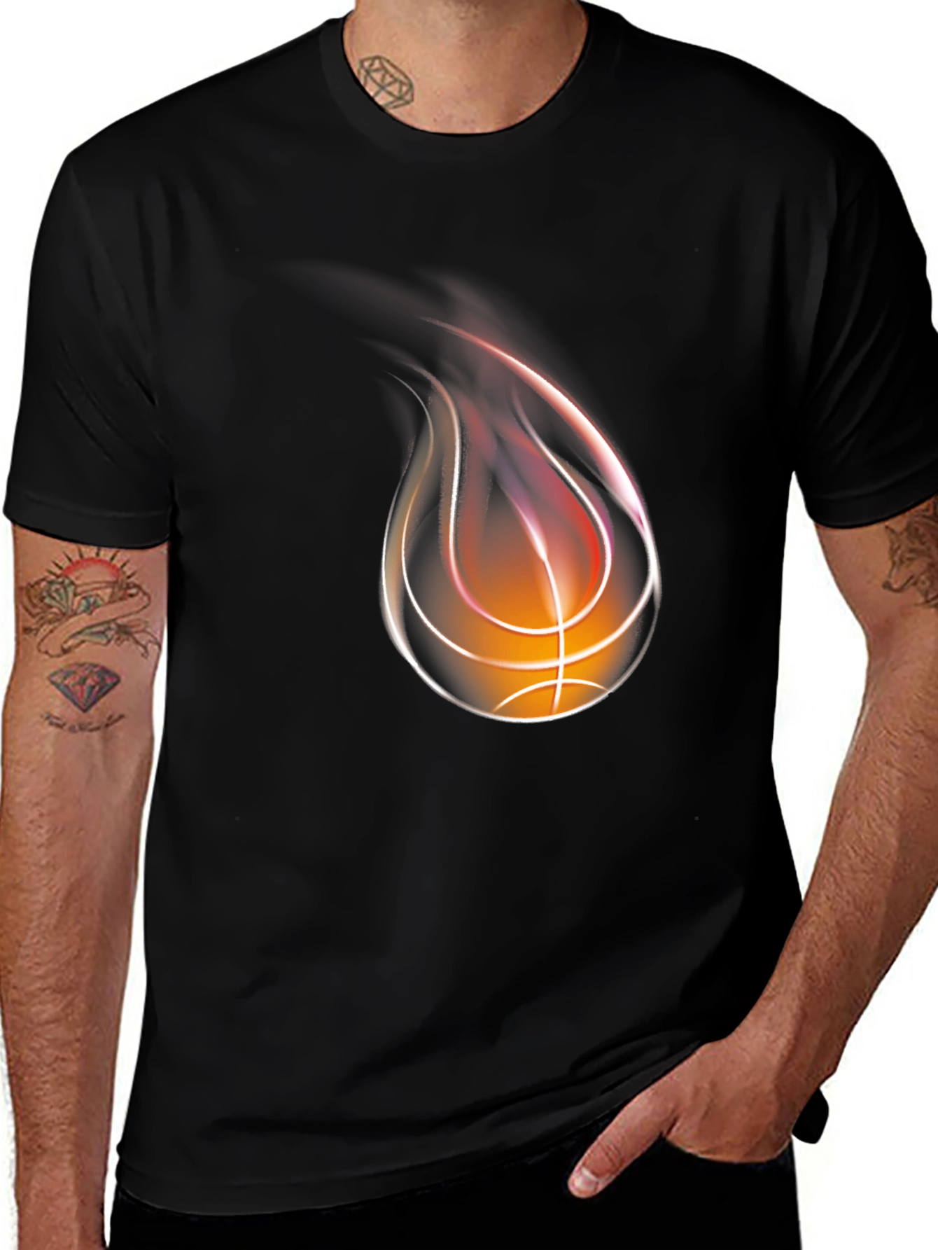 Flaming Basketball Graphic T-Shirt