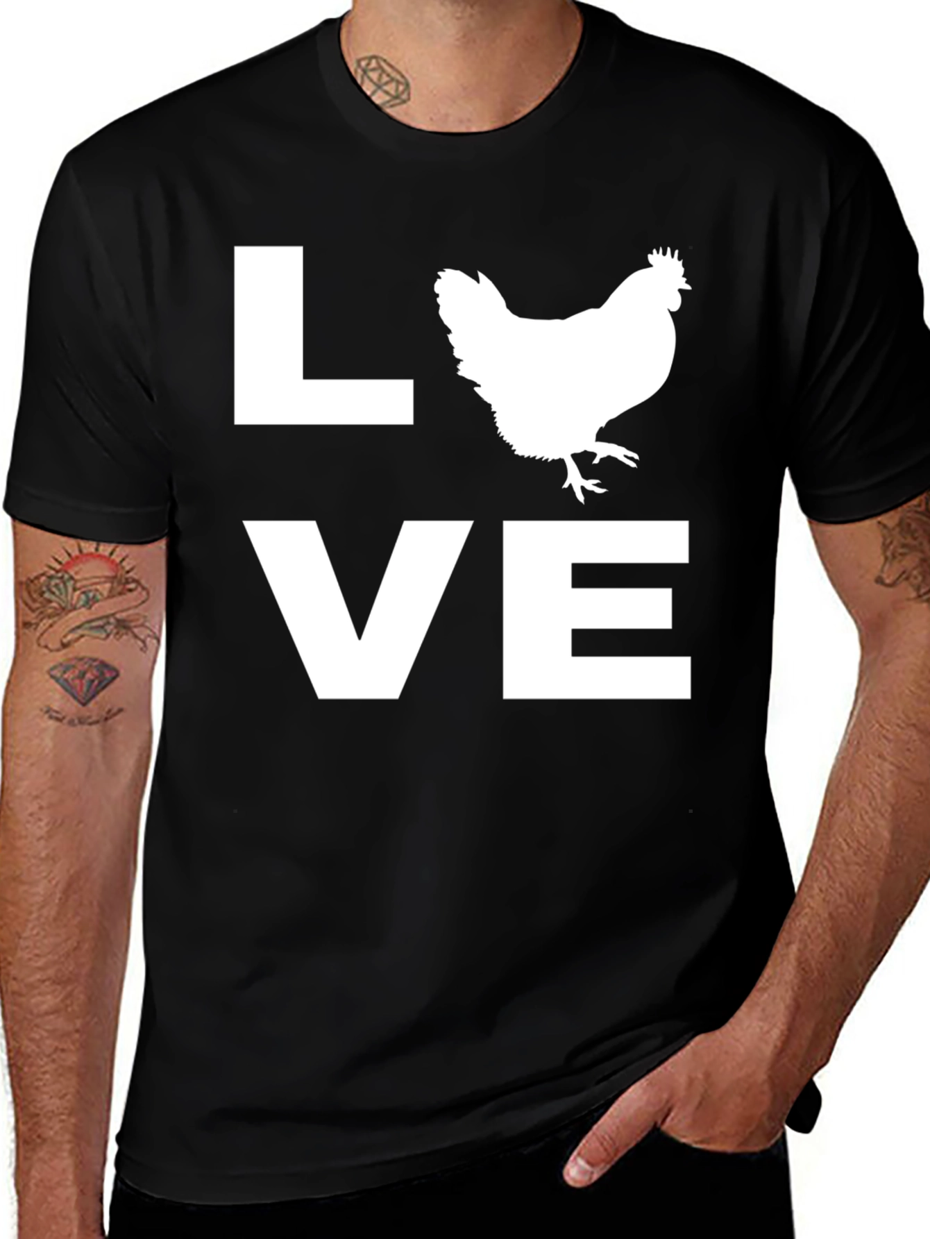 Variant 23 of Love Chicken Graphic Tee - Black Cotton T-Shirt