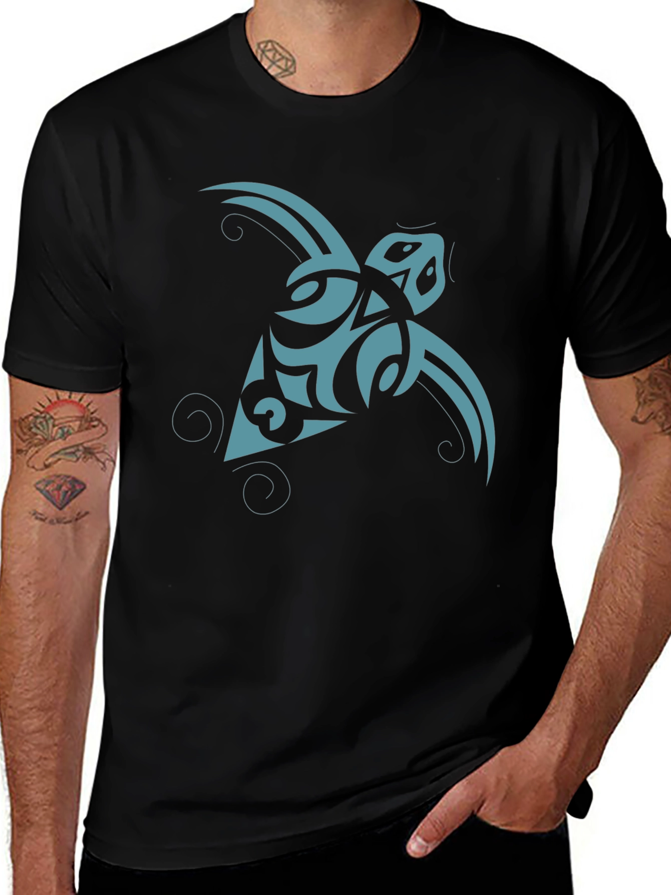 Variant 13 of Tribal Turtle Graphic Black T-Shirt