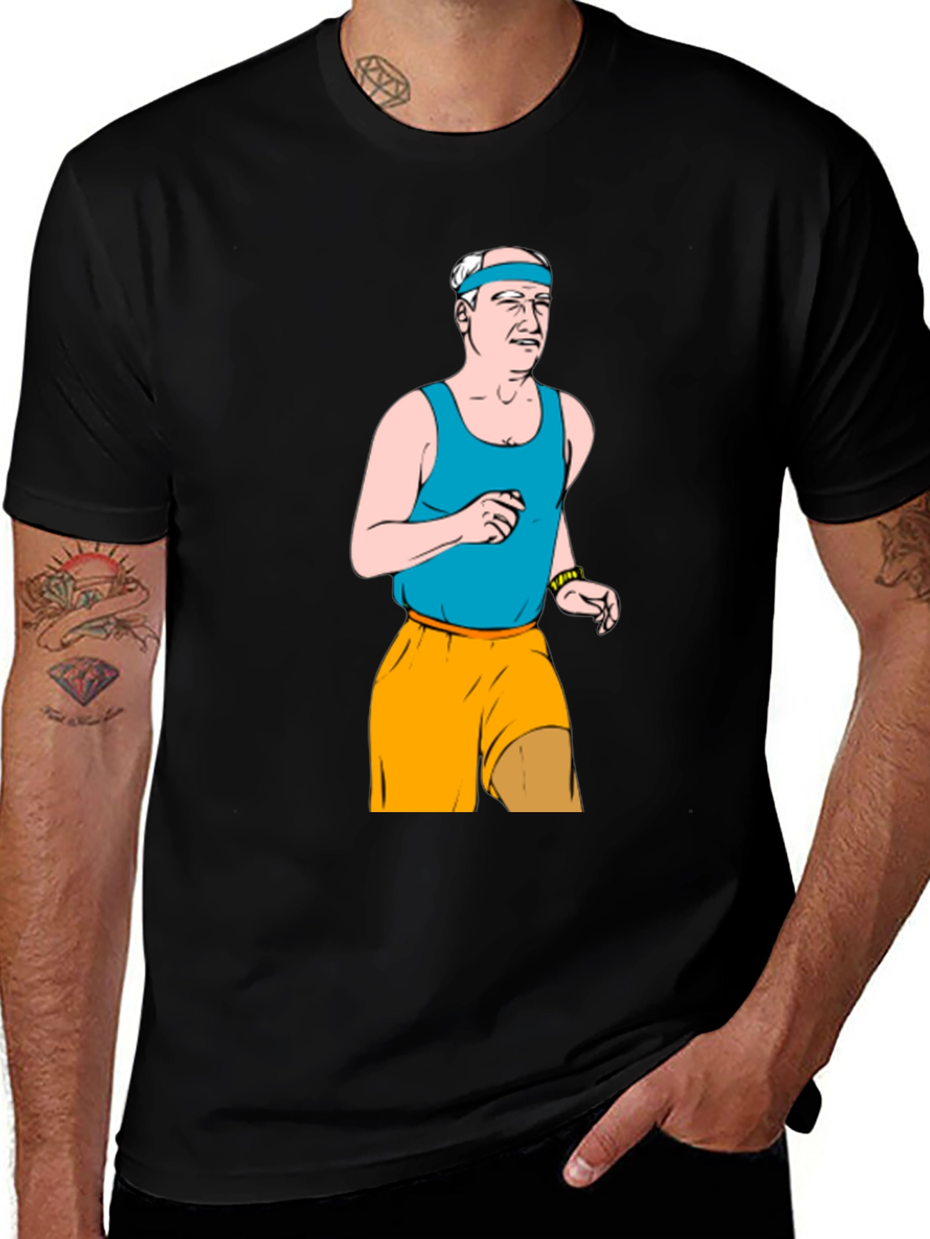 Variant 16 of Funny Old Man Running Cartoon Black T-Shirt