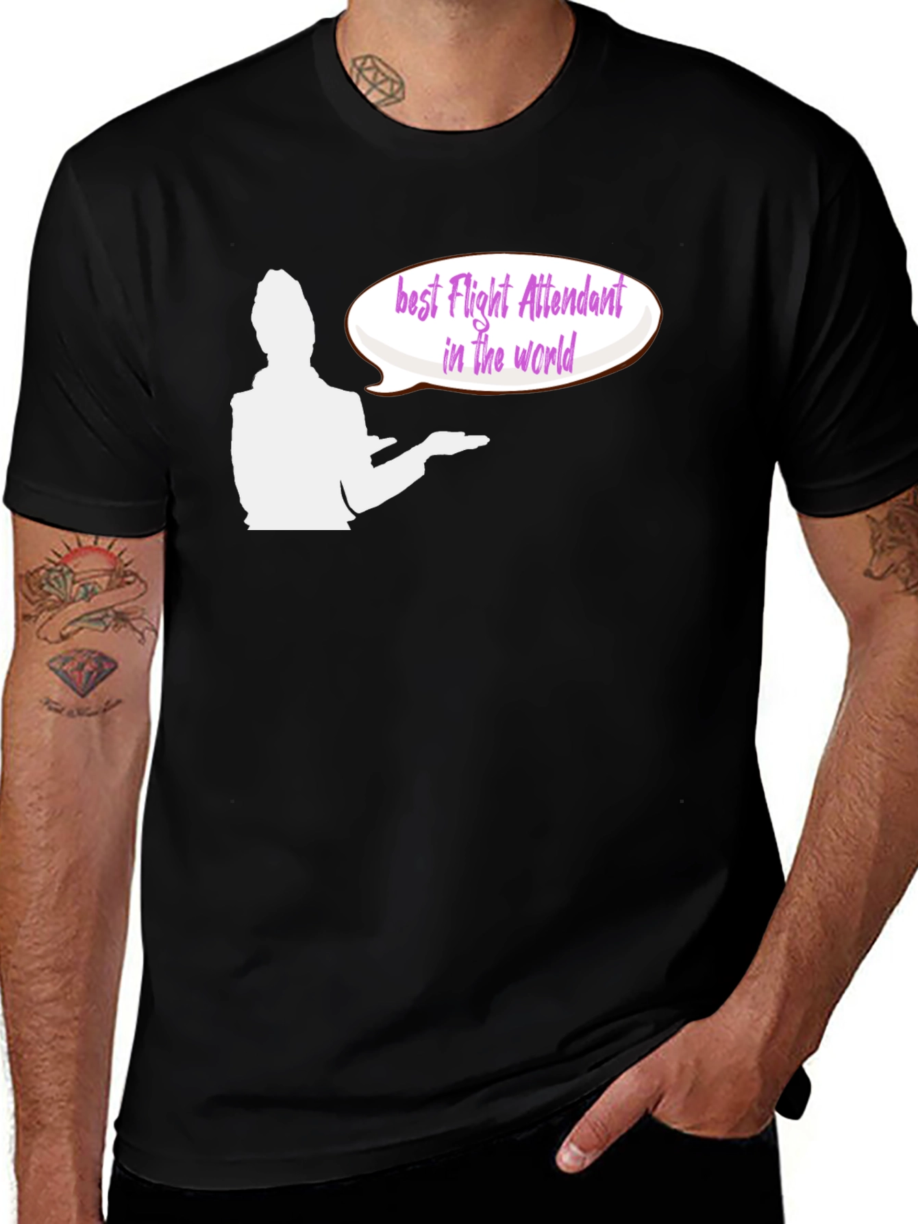 Variant 11 of Best Flight Attendant T-Shirt - Black Crew Neck Tee