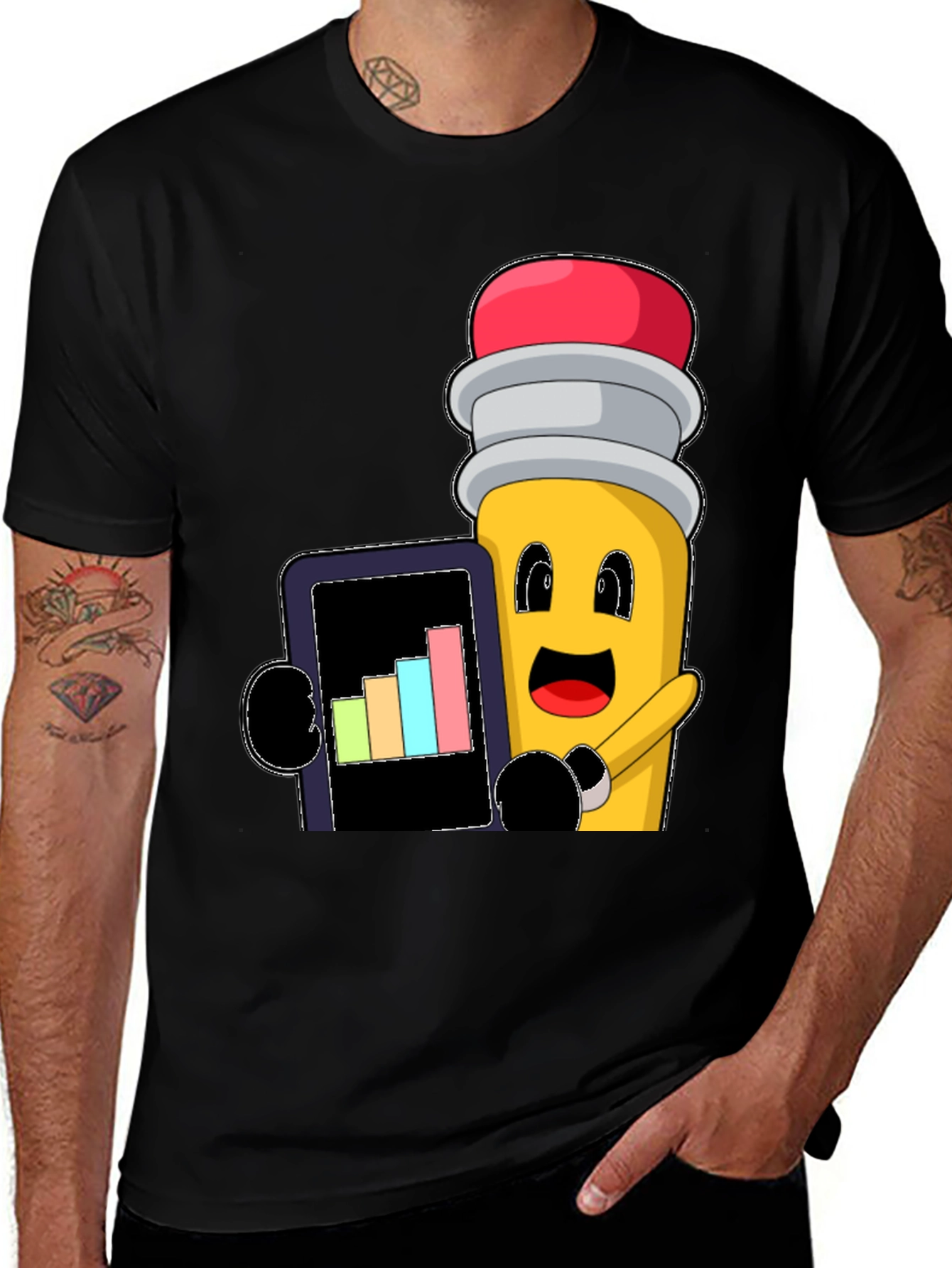 Variant 5 of Cartoon Pencil Holding Bar Graph Tee
