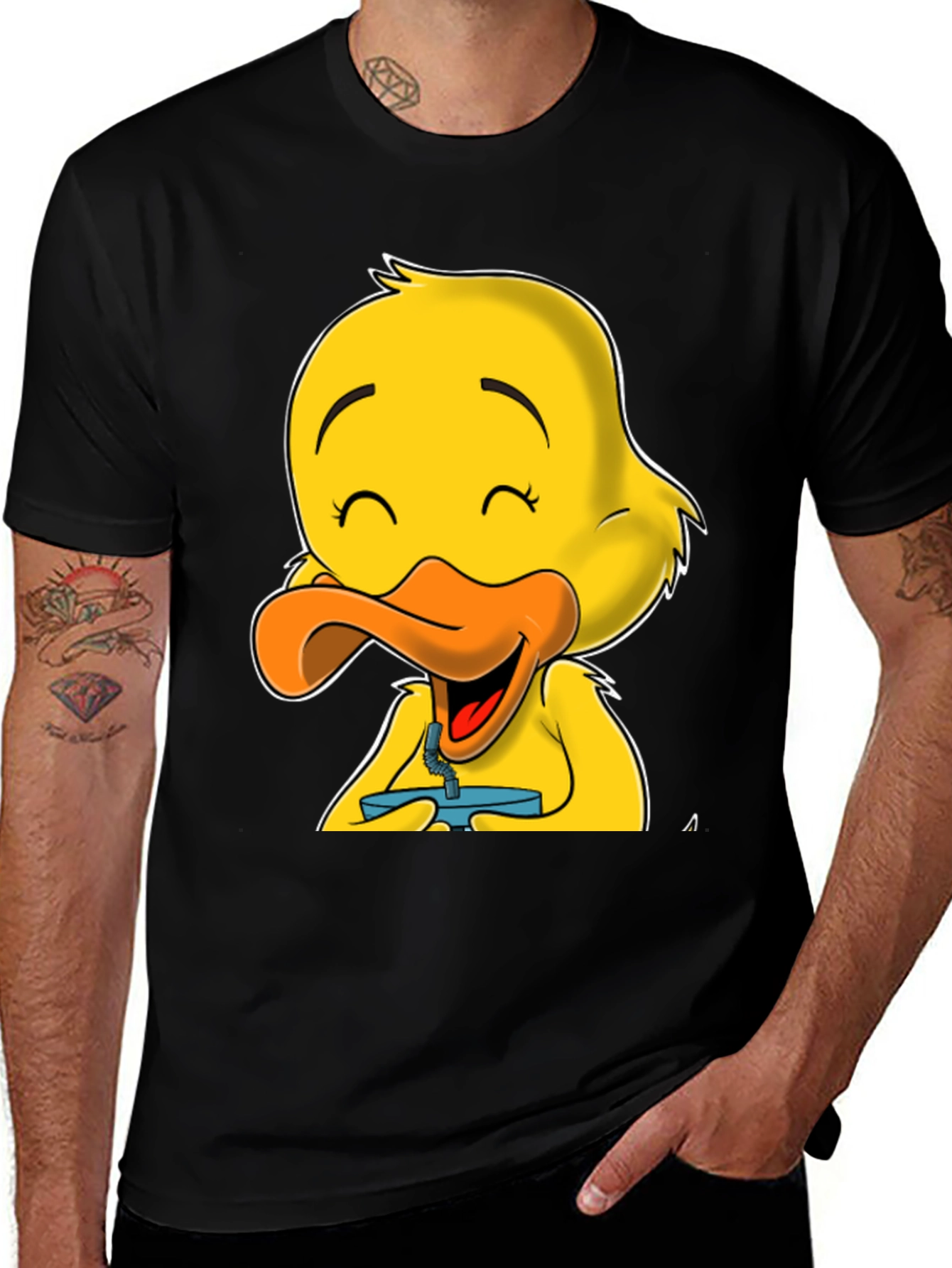 Variant 13 of Cute Duck Cartoon Graphic Black T-Shirt