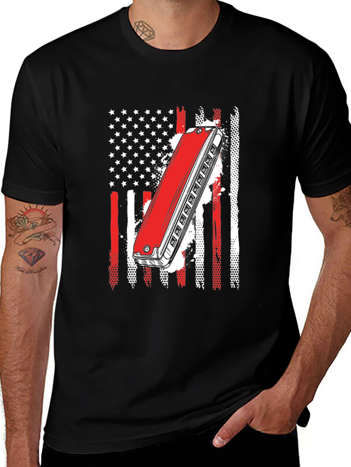 Variant 10 of Harmonica American Flag Graphic Tee