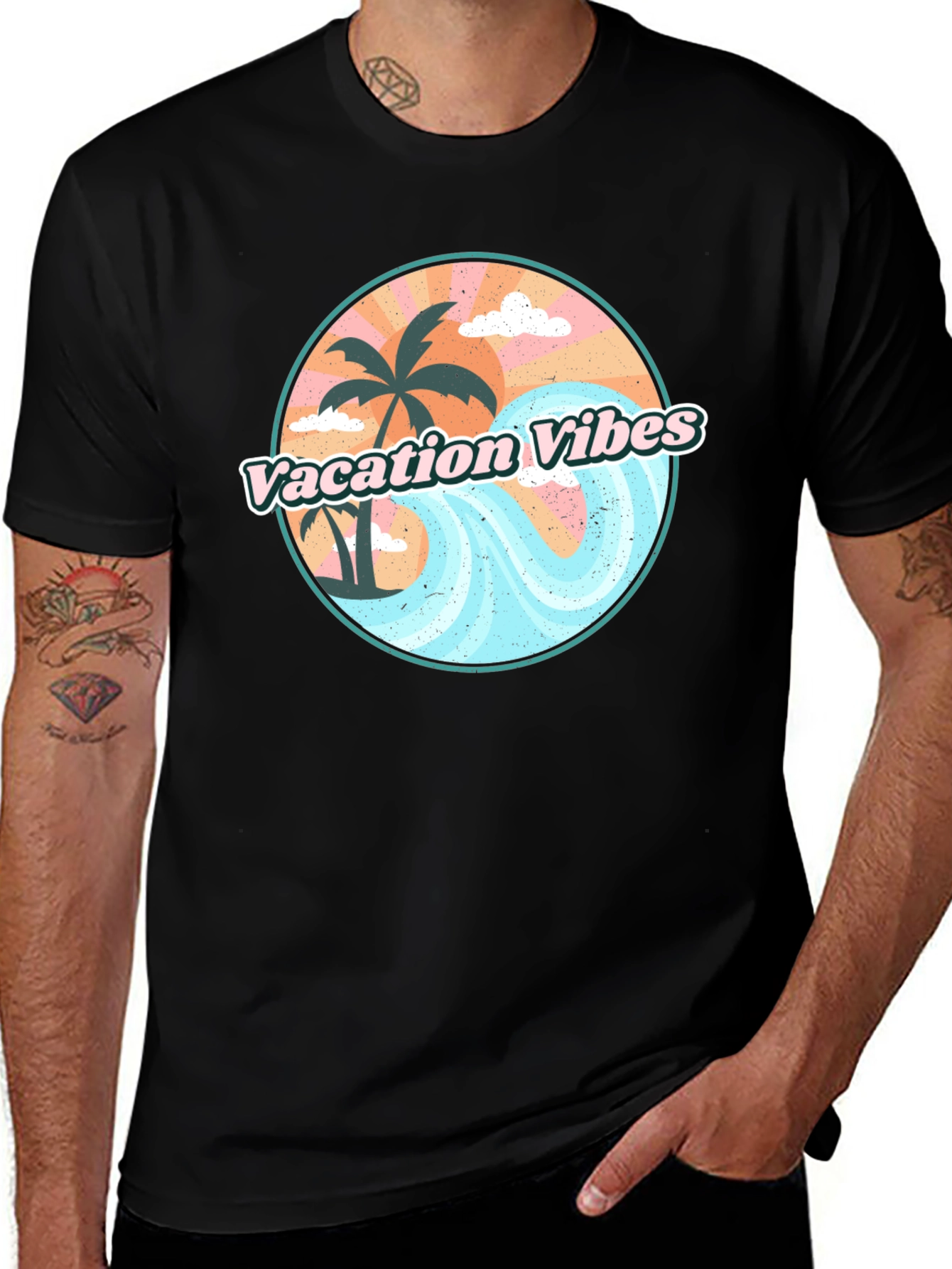 Variant 30 of Vacation Vibes Graphic Tee - Men's Black T-Shirt