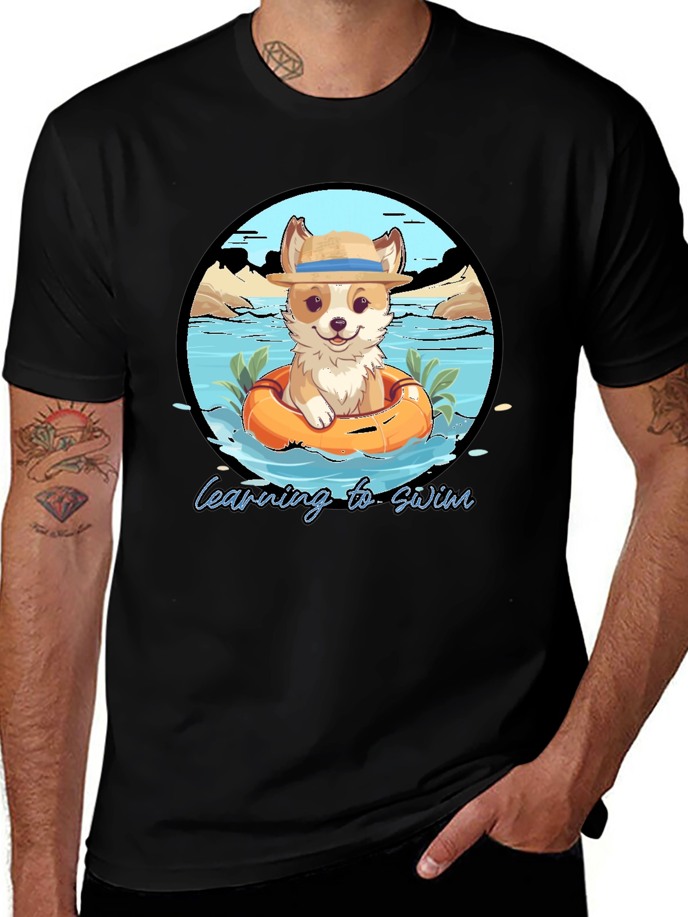 Variant 3 of Cute Dog Learning to Swim T-Shirt