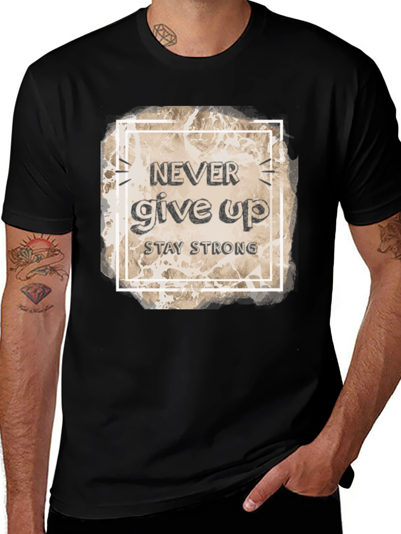 Variant 17 of Inspirational Never Give Up Black T-Shirt