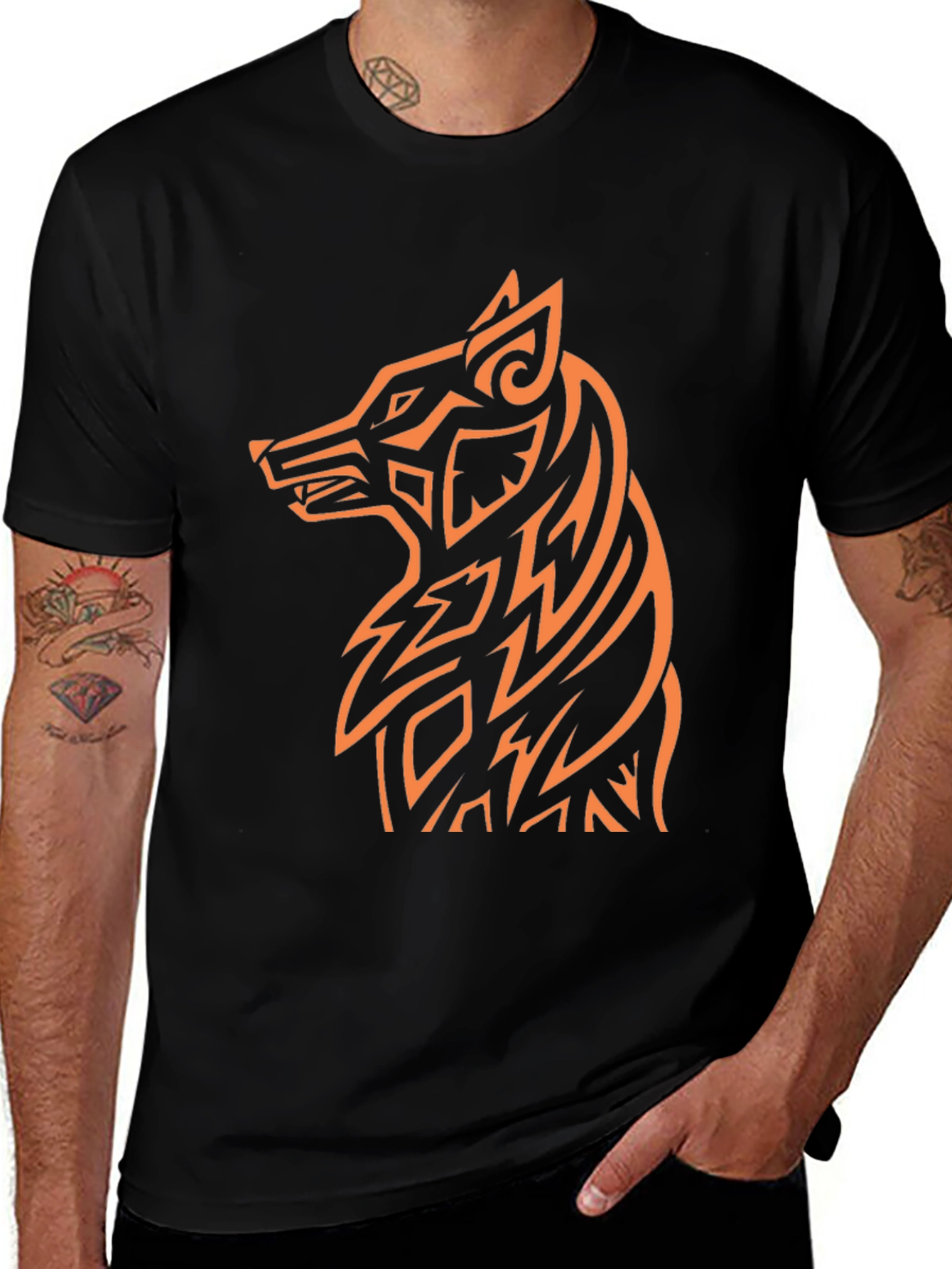 Variant 24 of Tribal Wolf Graphic Tee - Black Cotton Blend