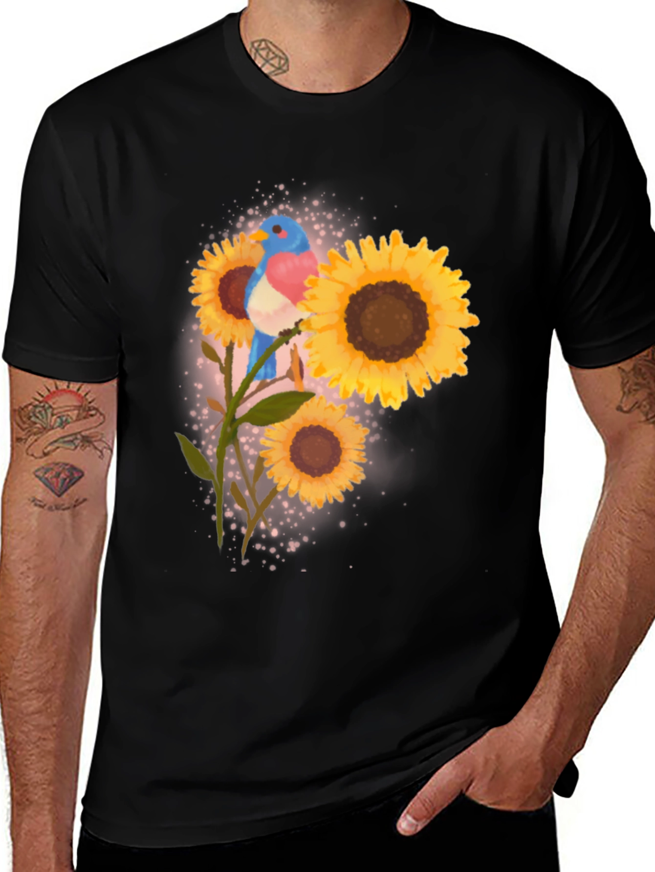 Variant 14 of Bird and Sunflower Graphic Tee - Black