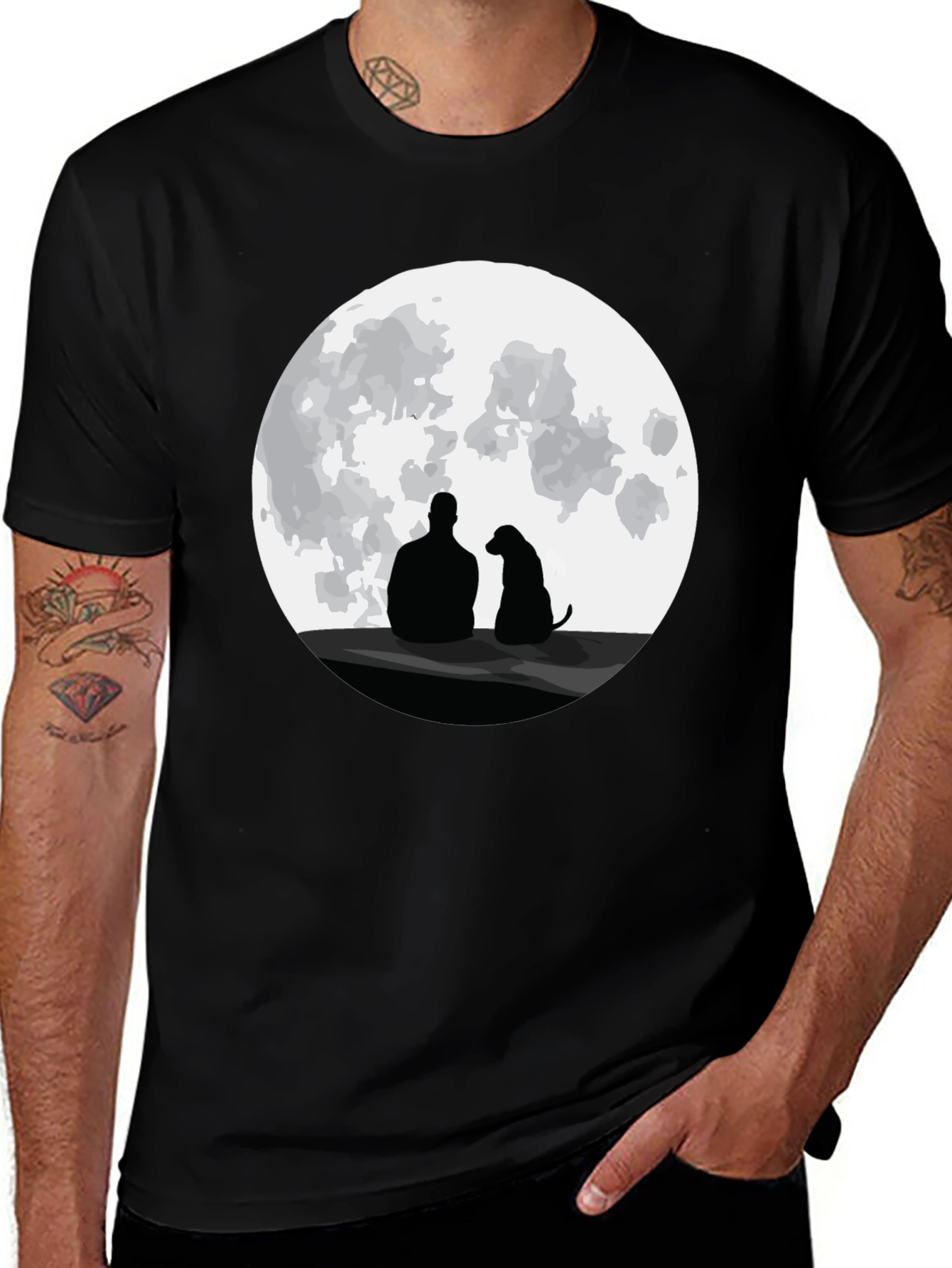 Variant 30 of Man and Dog Silhouette Moon Graphic T-Shirt