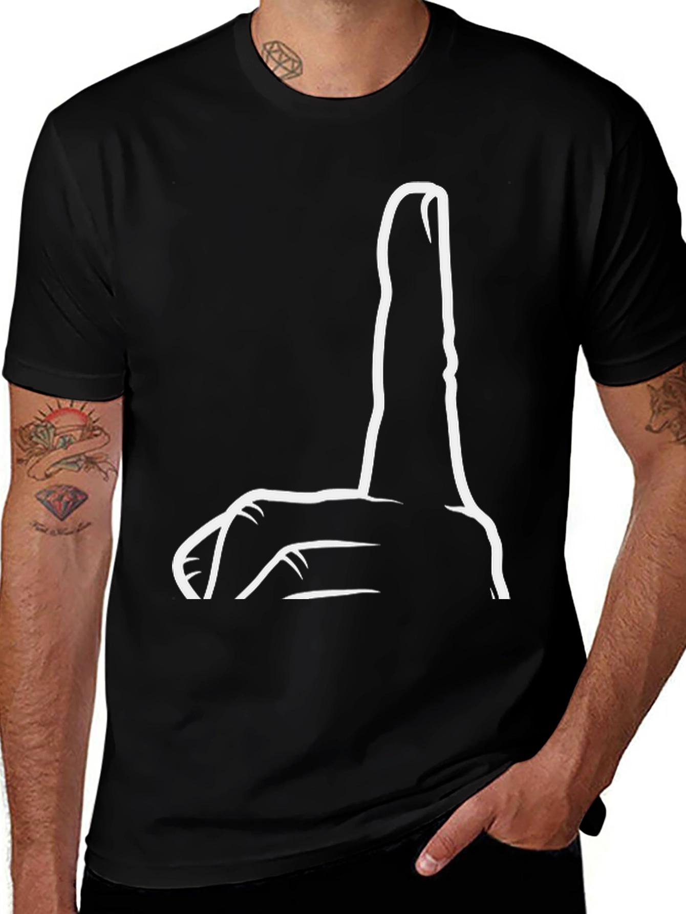 Variant 20 of Funny Graphic Tee - The Finger - Mens Black T-Shirt