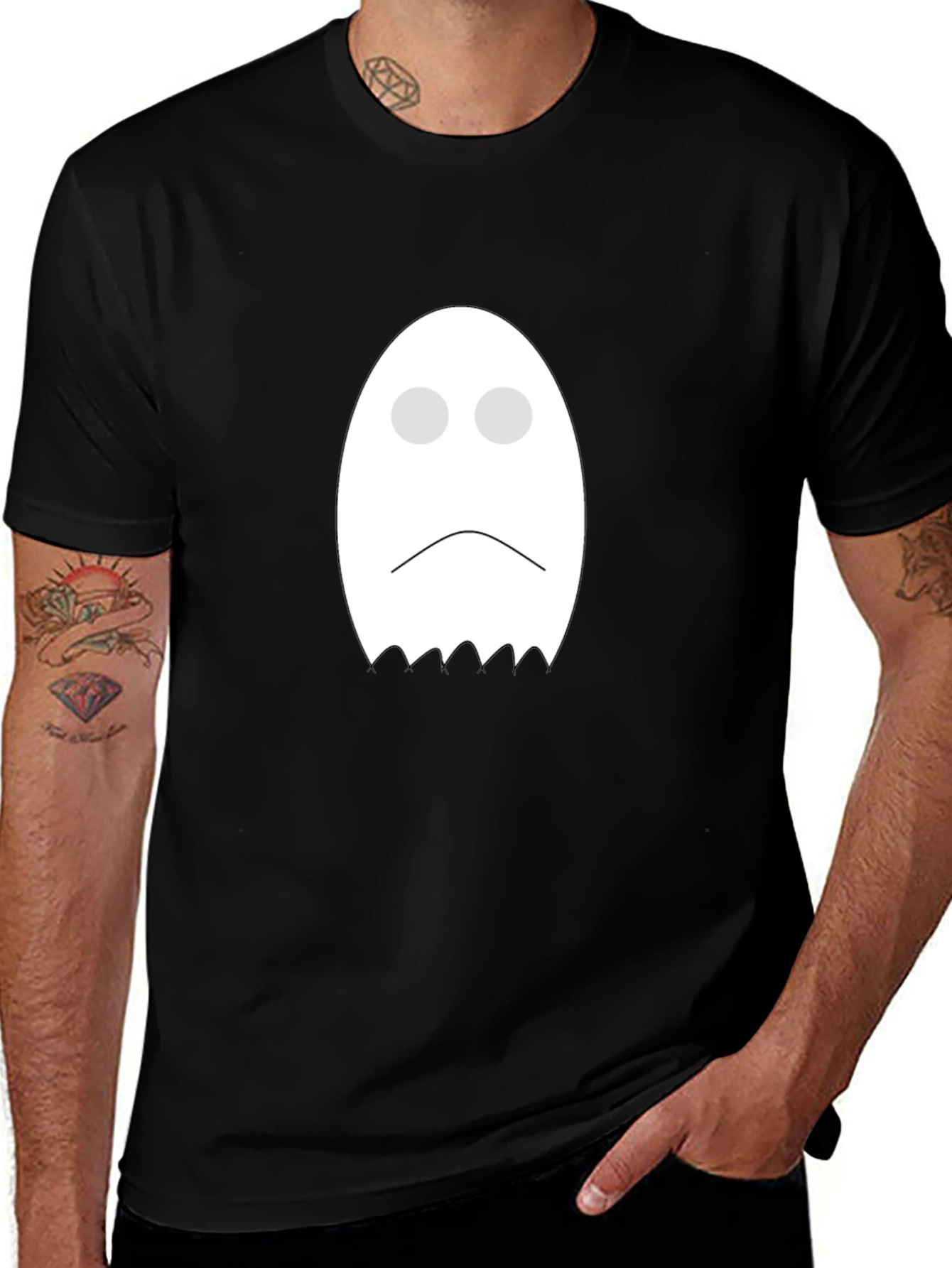 Variant 21 of Sad Ghost Graphic Tee - Black Cotton Comfort