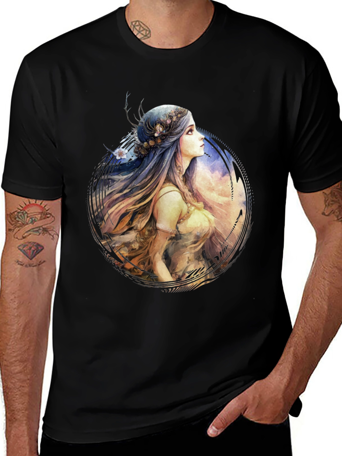 Variant 4 of Watercolor Woman Portrait Black T-Shirt