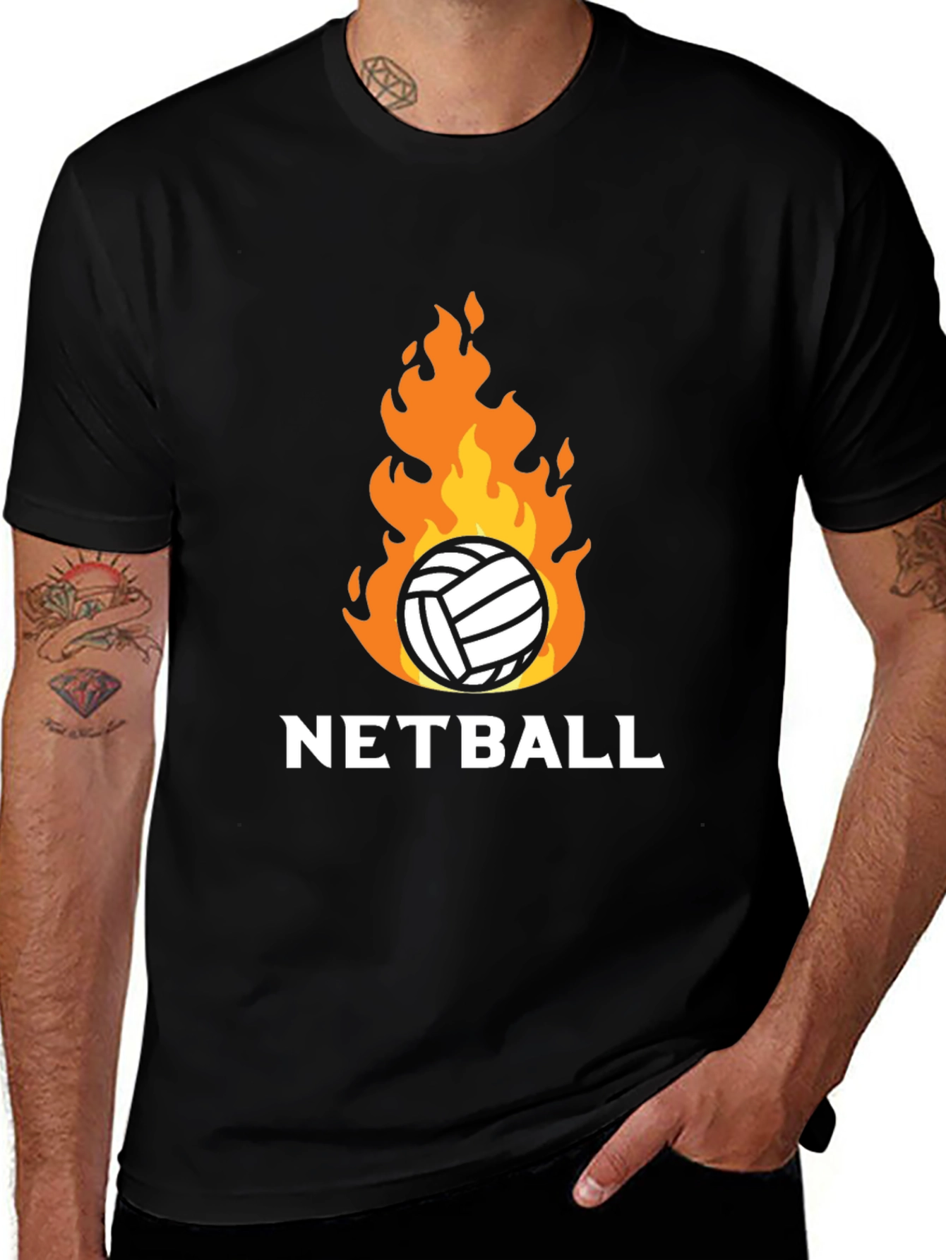 Variant 14 of Netball on Fire Graphic Tee - Black Cotton T-Shirt