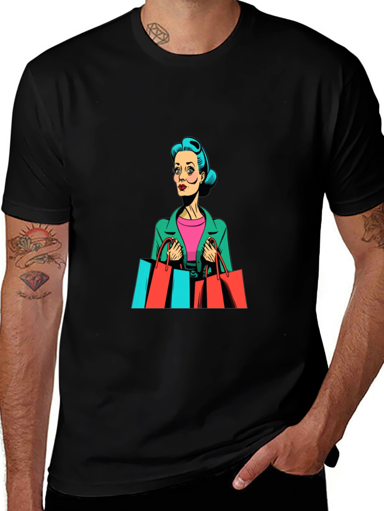 Variant 21 of Retro Shopping Spree Graphic Tee - Black