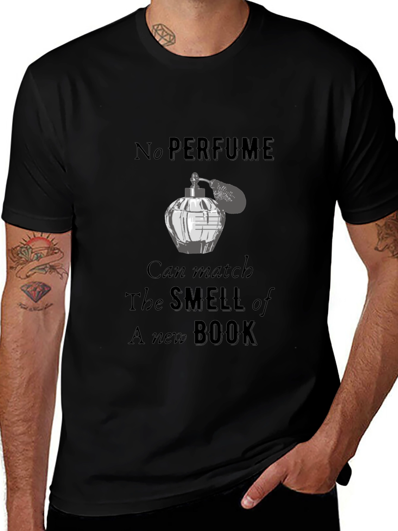 Variant 14 of No Perfume New Book T-Shirt, Black Cotton Tee