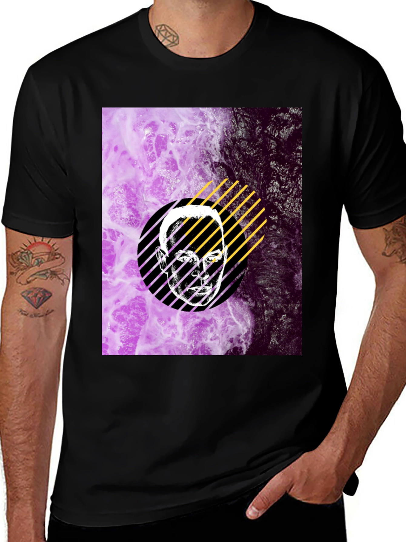Variant 21 of Abstract Face Graphic Print Black T-Shirt