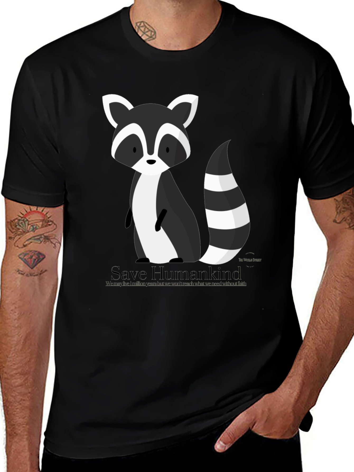 Variant 29 of Save Humankind Raccoon Graphic T-Shirt - Black