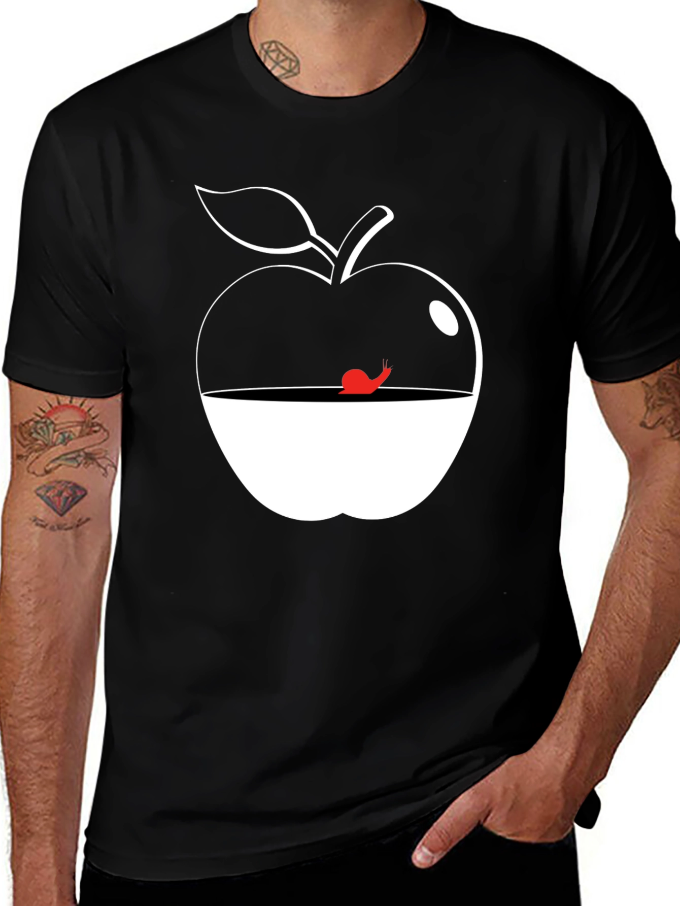Apple & Snail Graphic Tee - Unisex Black T-Shirt