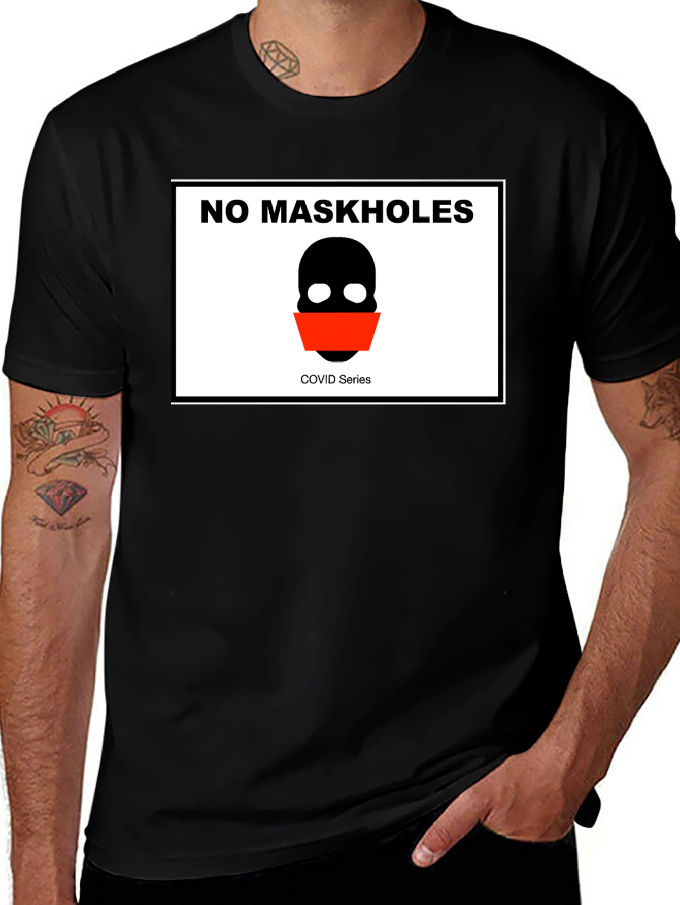Variant 17 of No Maskholes COVID Series Black T-Shirt